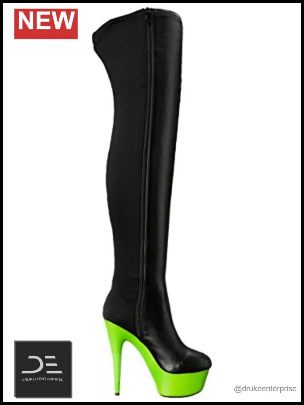 Spandex Over-the-Knee Boots with Platform Heel, Pull-On